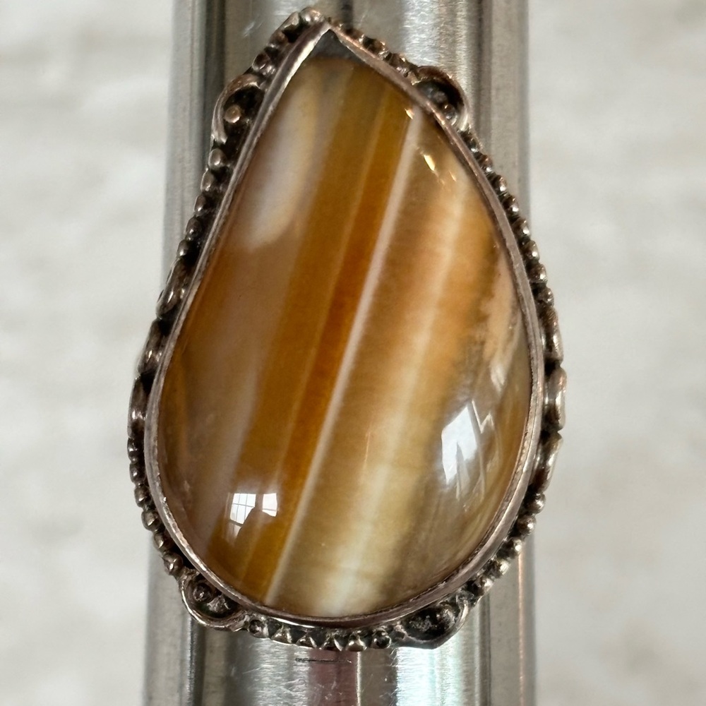 Sterling Silver Brown Teardrop Stone Ring